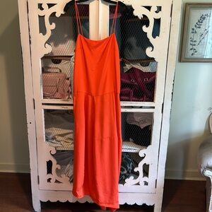 Tibi 4-ply silk asymmetrical balloon skirt dress, red-orange, size 10, EUC $200